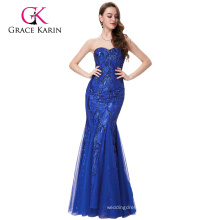 Grace Karin Strapless Sweetheart Royal Blue Tulle Netting Prom Mermaid Dress GK001031-1